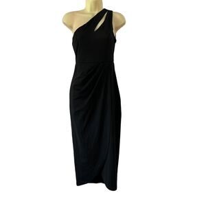 Zalalus Black One Shoulder Bodycon Cocktail Dress Woman Size Small Midi Slit